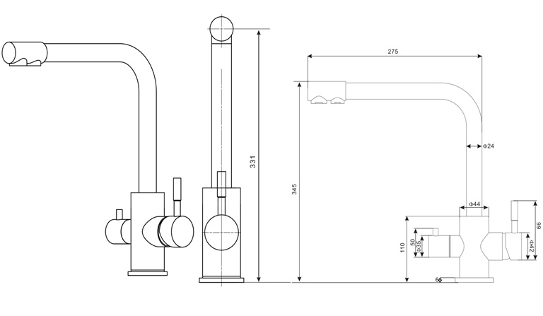 Размеры смесителя Виктория (25688)
