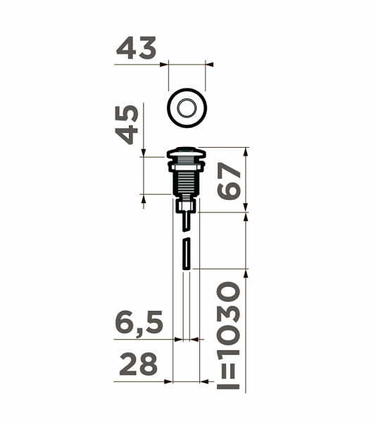 Размеры OMOIKIRI Пневматической кнопки для измельчителя SW-01-GM (вороненая сталь)