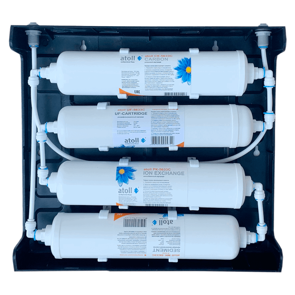 Внутри фильтра atoll Slim U-40s расположены 4 ступени очистки воды.